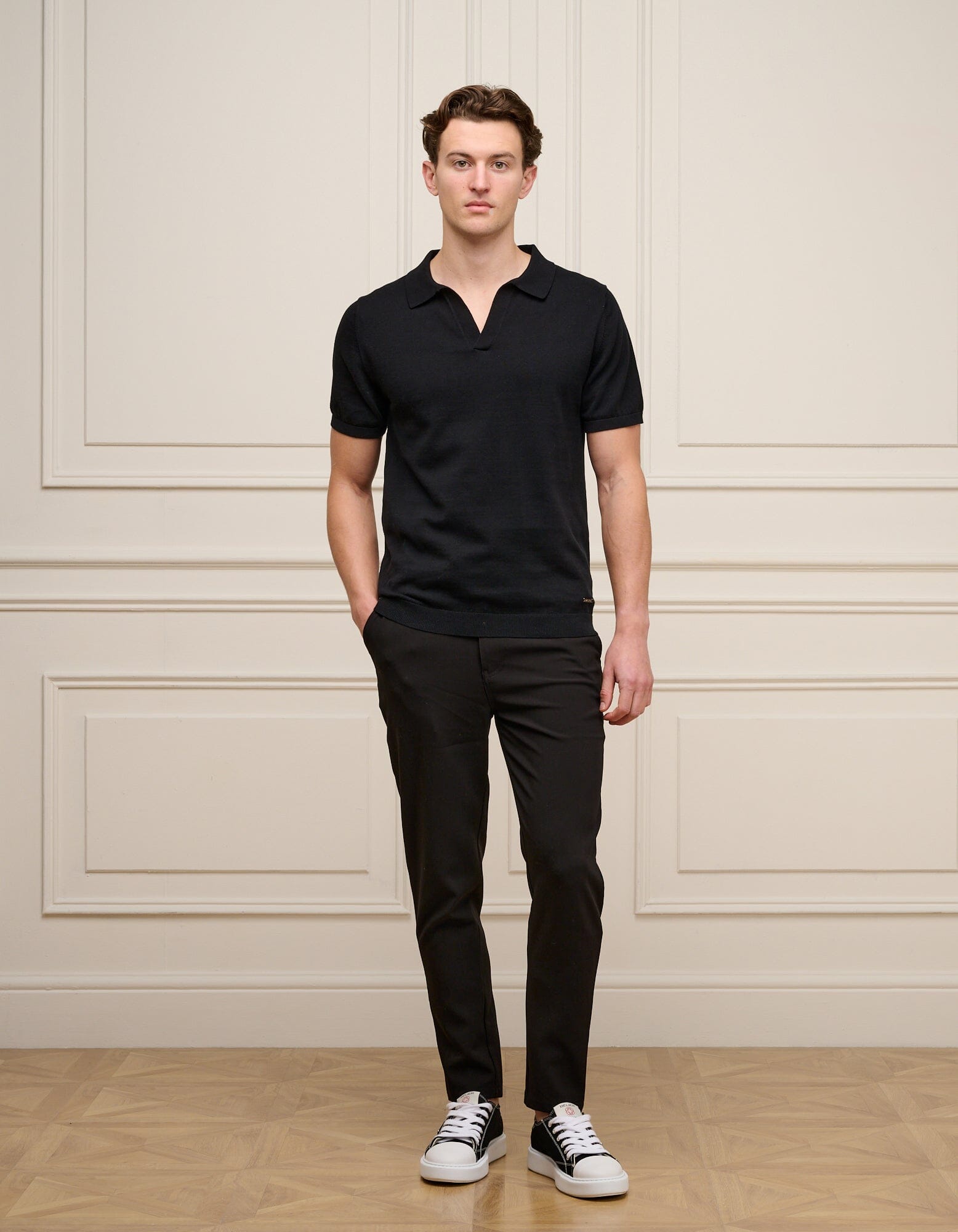 Black Cuban Collar Knit Polo