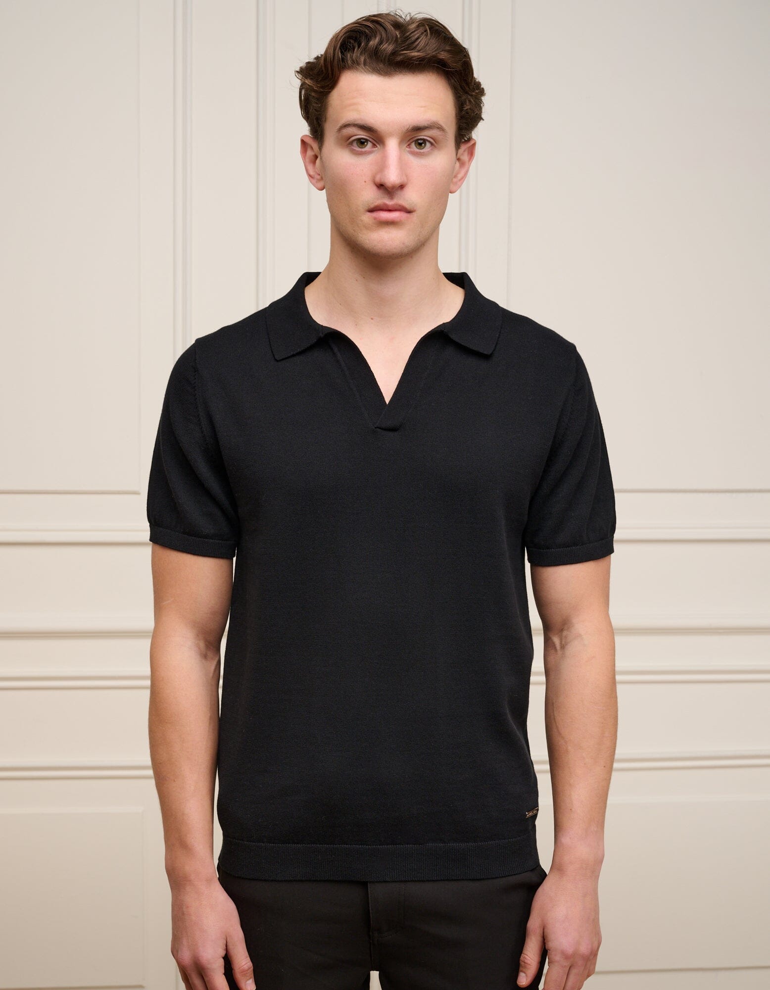 Black Cuban Collar Knit Polo