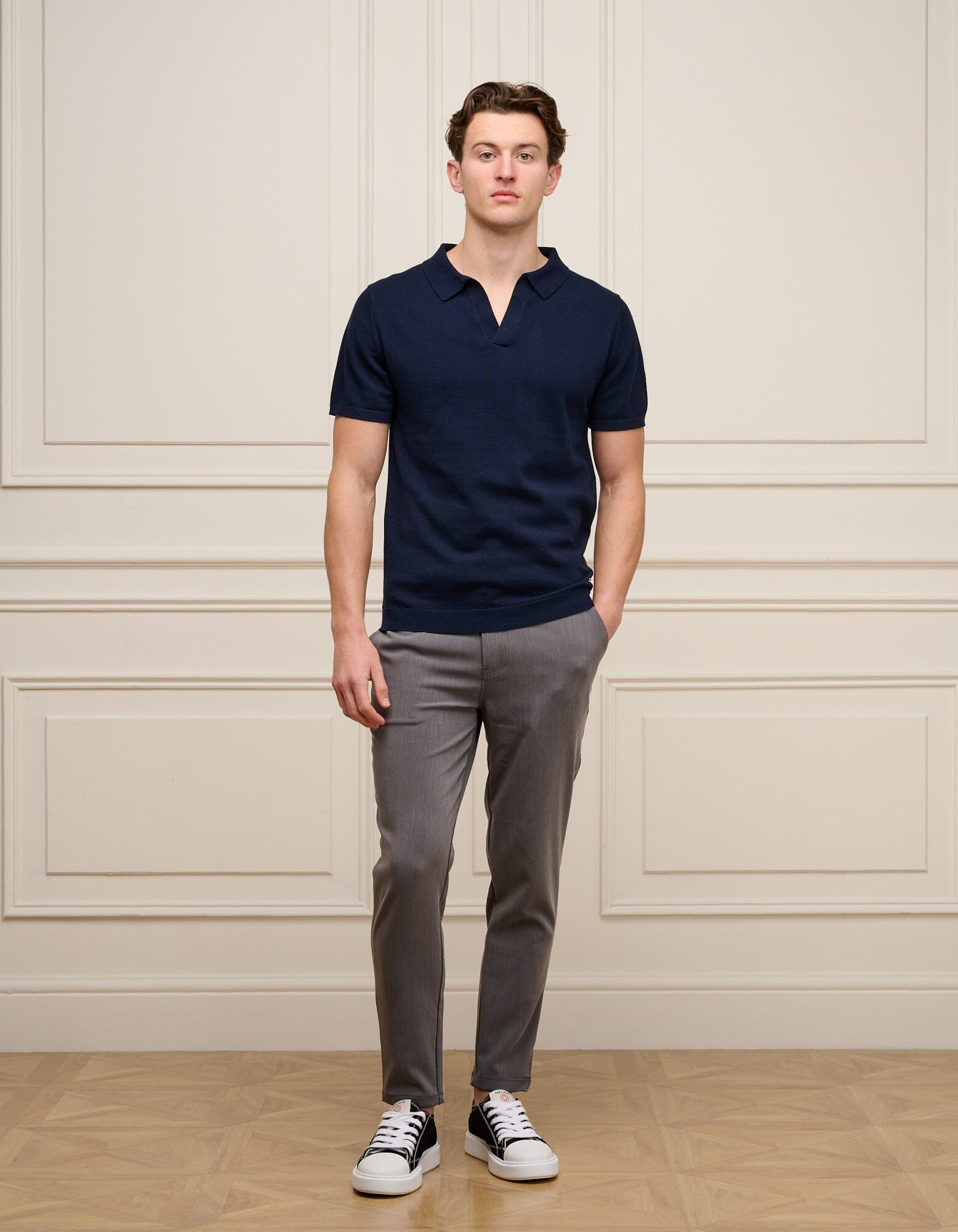Navy Cuban Collar Knit Polo