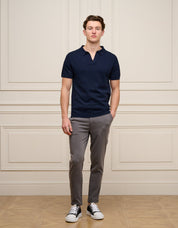 Navy Cuban Collar Knit Polo