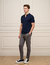 Navy Cuban Collar Knit Polo