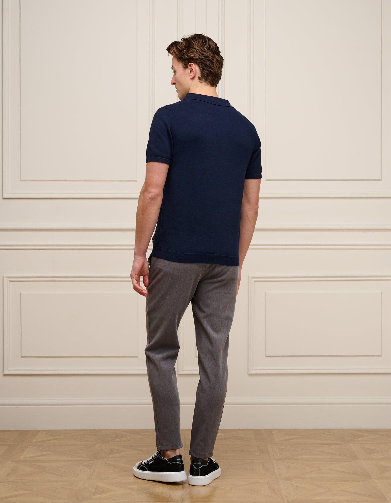 Navy Cuban Collar Knit Polo