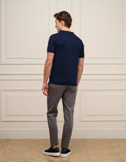 Navy Cuban Collar Knit Polo