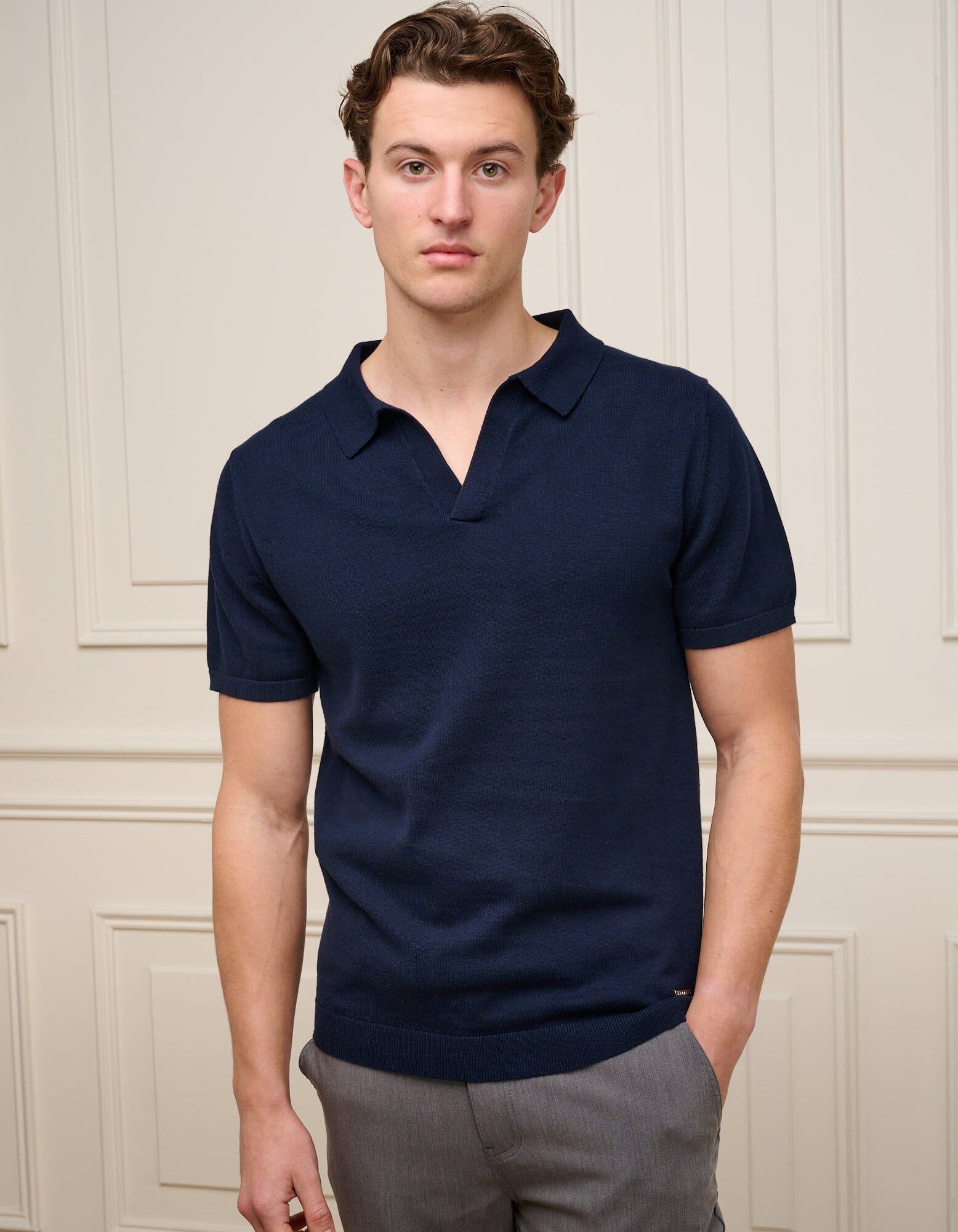 Navy Cuban Collar Knit Polo