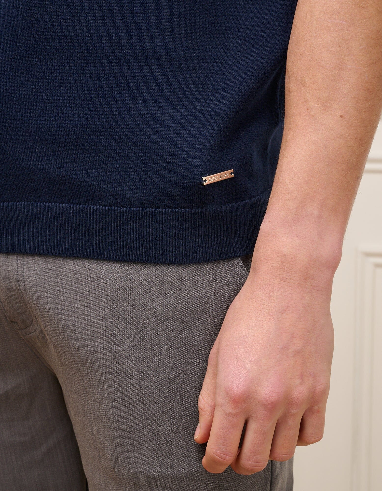 Navy Cuban Collar Knit Polo