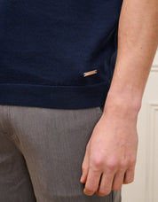 Navy Cuban Collar Knit Polo