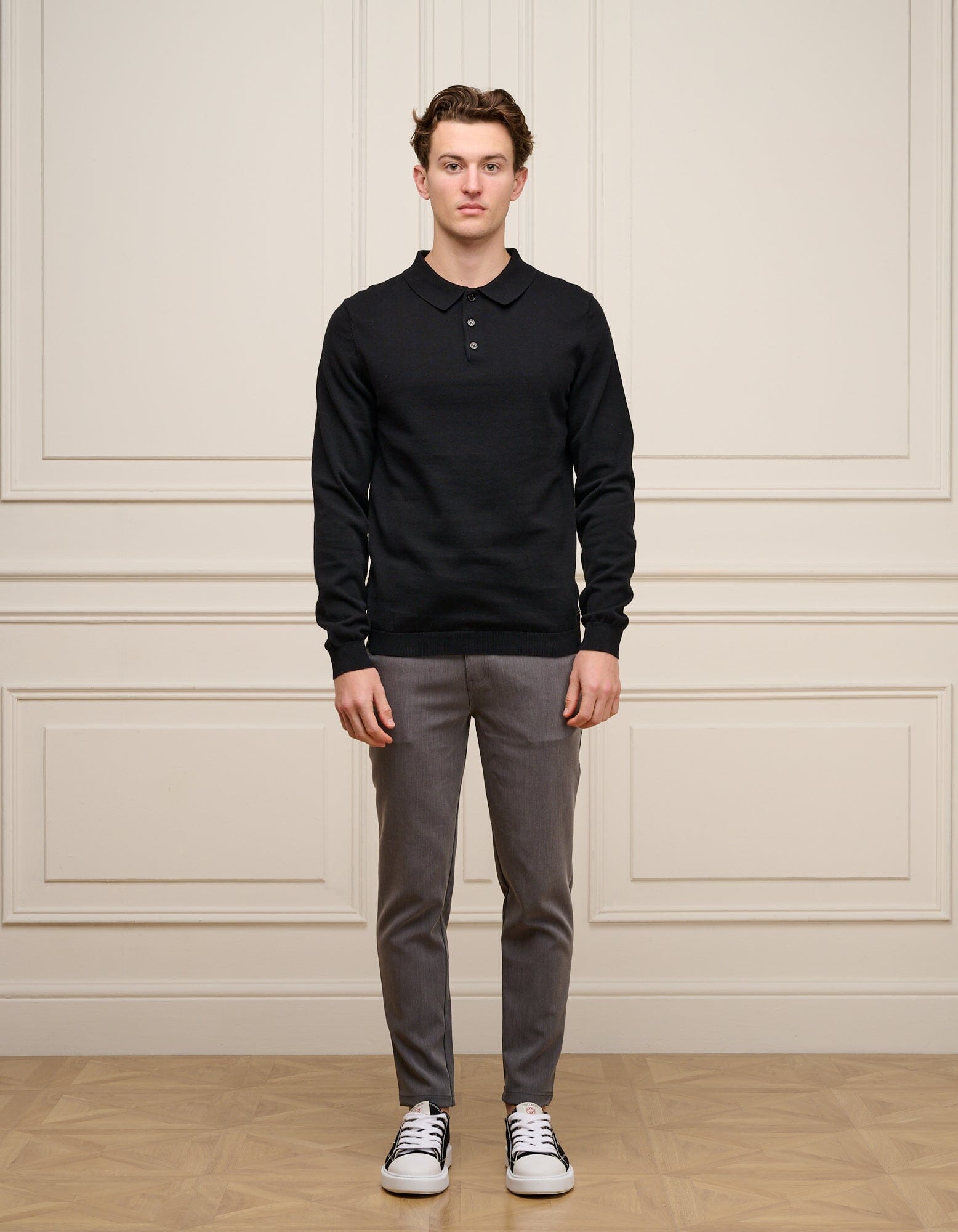 Black Knit Button L/S Polo