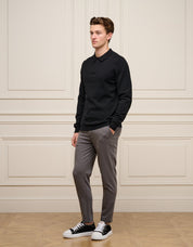 Black Knit Button L/S Polo