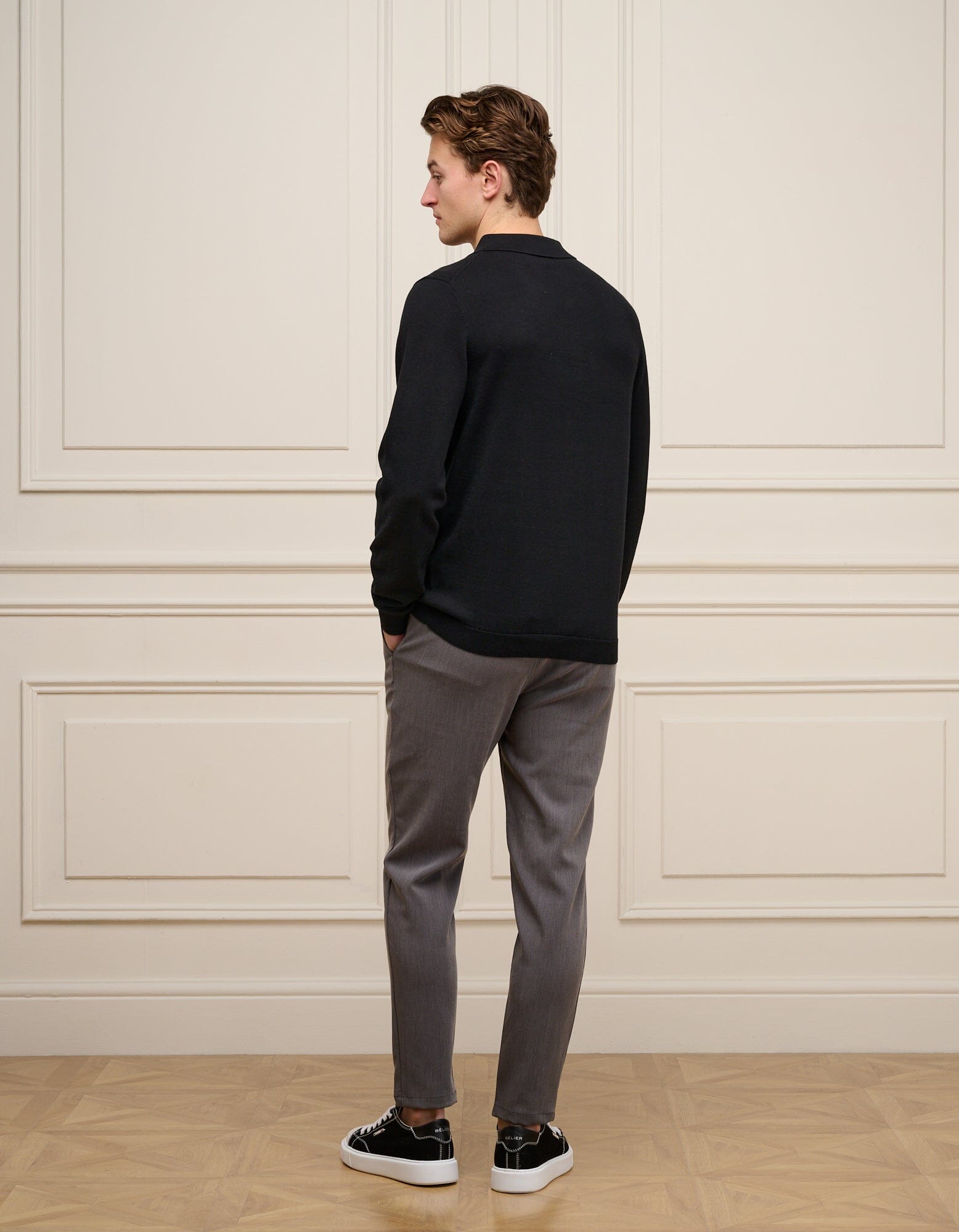 Black Knit Button L/S Polo