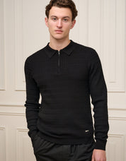Black Textured Knit Polo