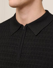 Black Textured Knit Polo