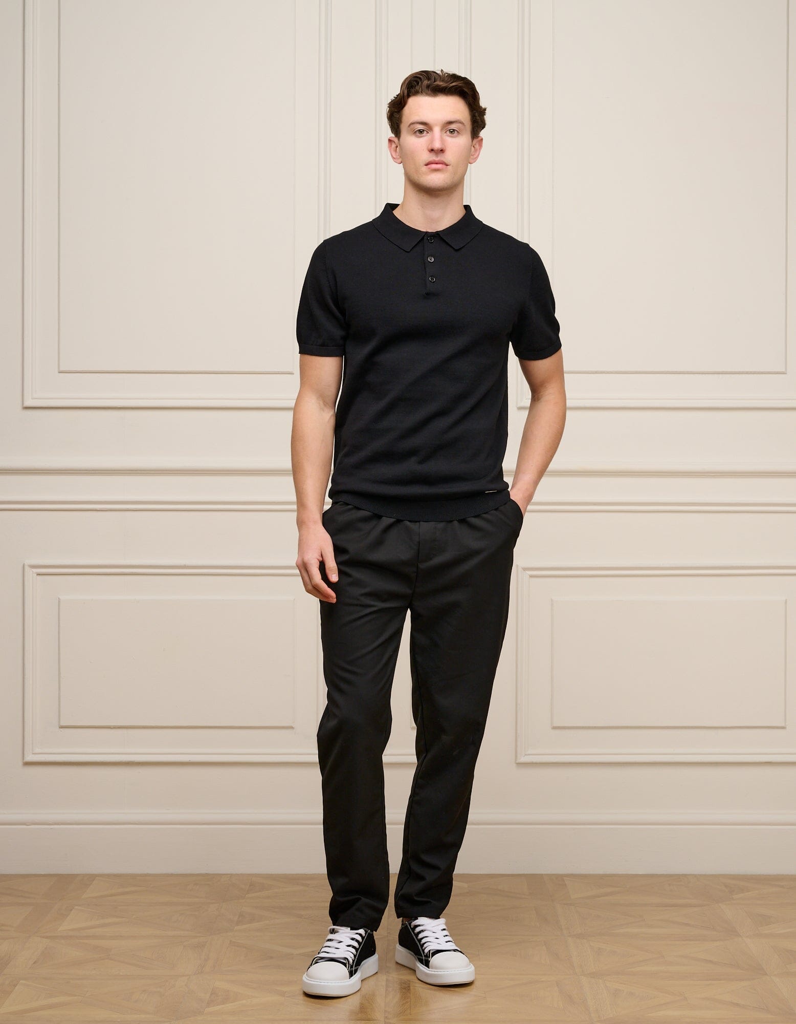 Black Knit Button S/S Polo