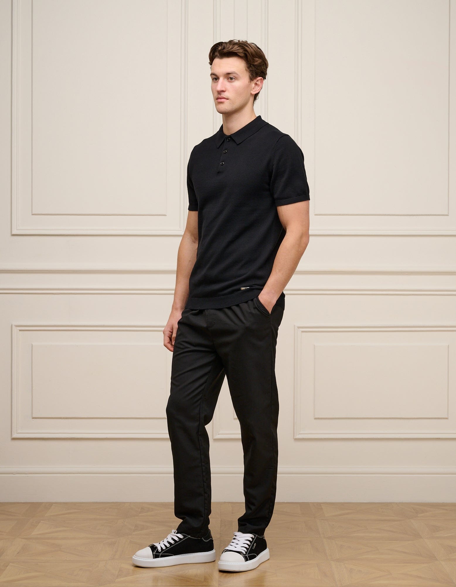 Black Knit Button S/S Polo