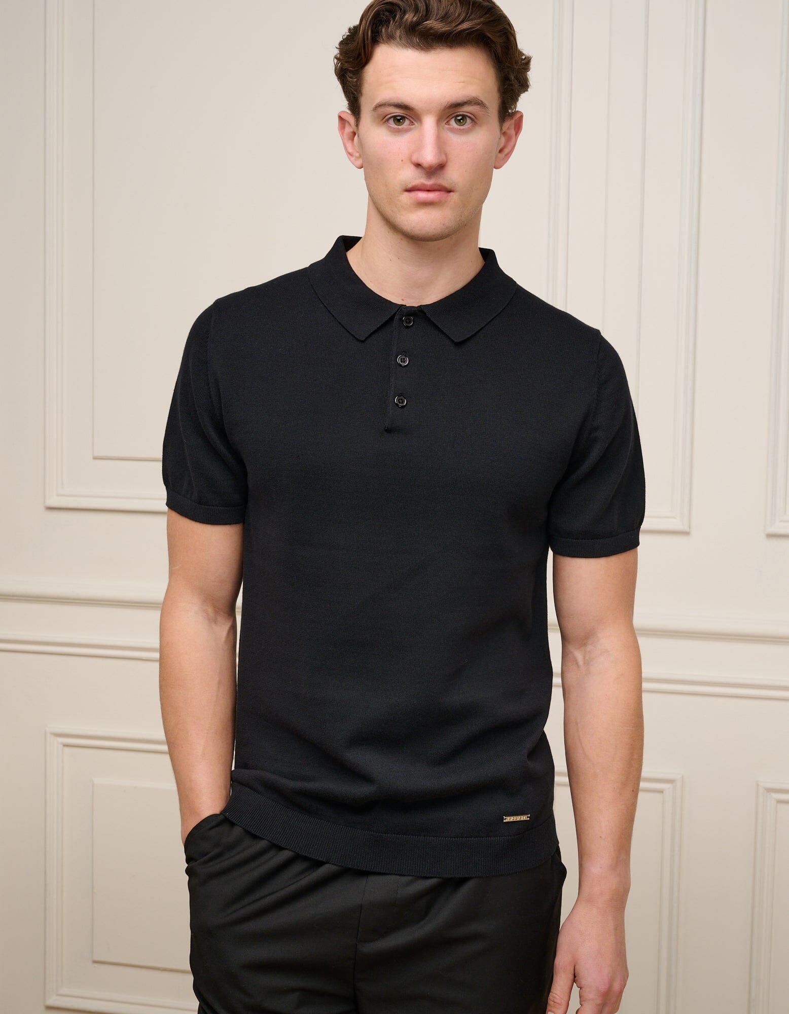 Black Knit Button S/S Polo