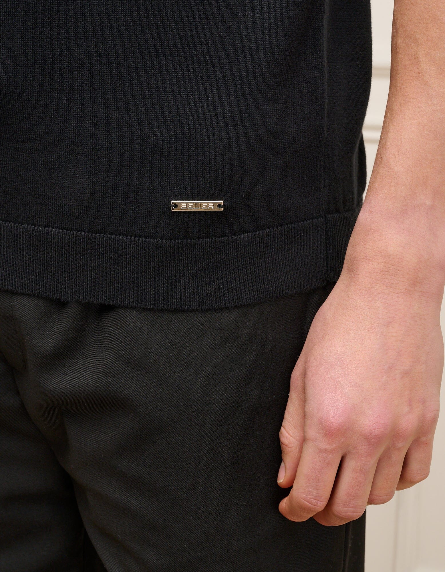 Black Knit Button S/S Polo