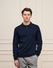 Navy Knit Button L/S Polo