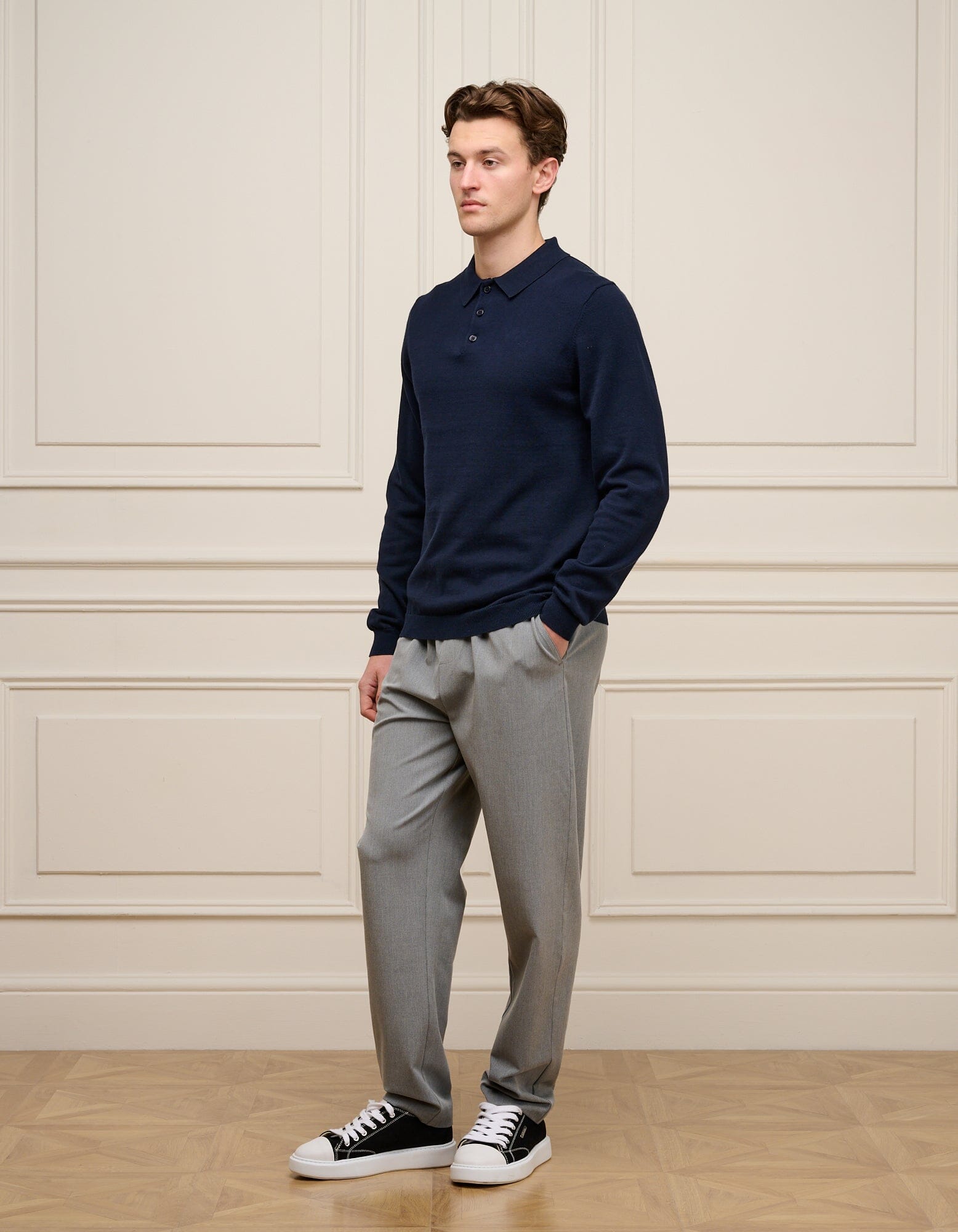 Navy Knit Button L/S Polo