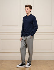 Navy Knit Button L/S Polo