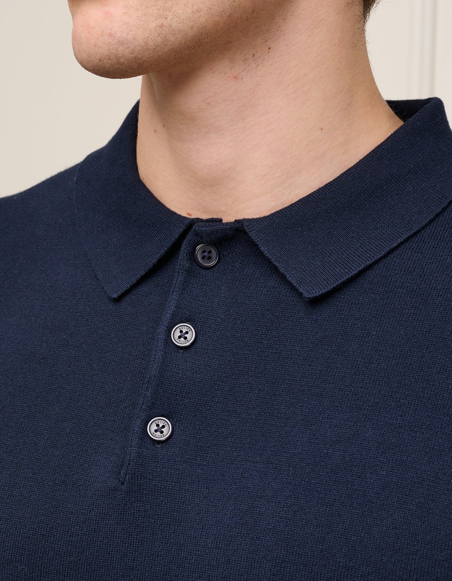 Navy Knit Button L/S Polo