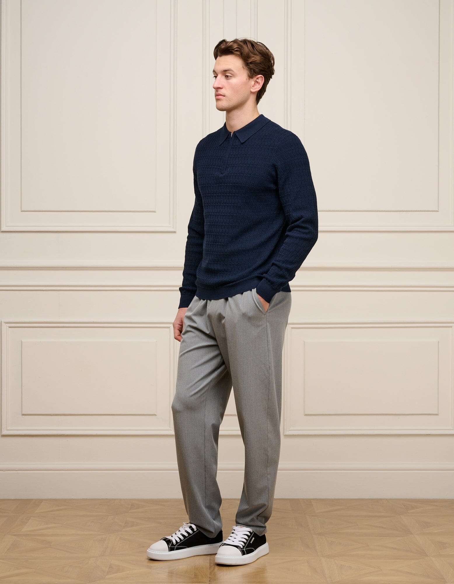 Navy Textured Knit Polo