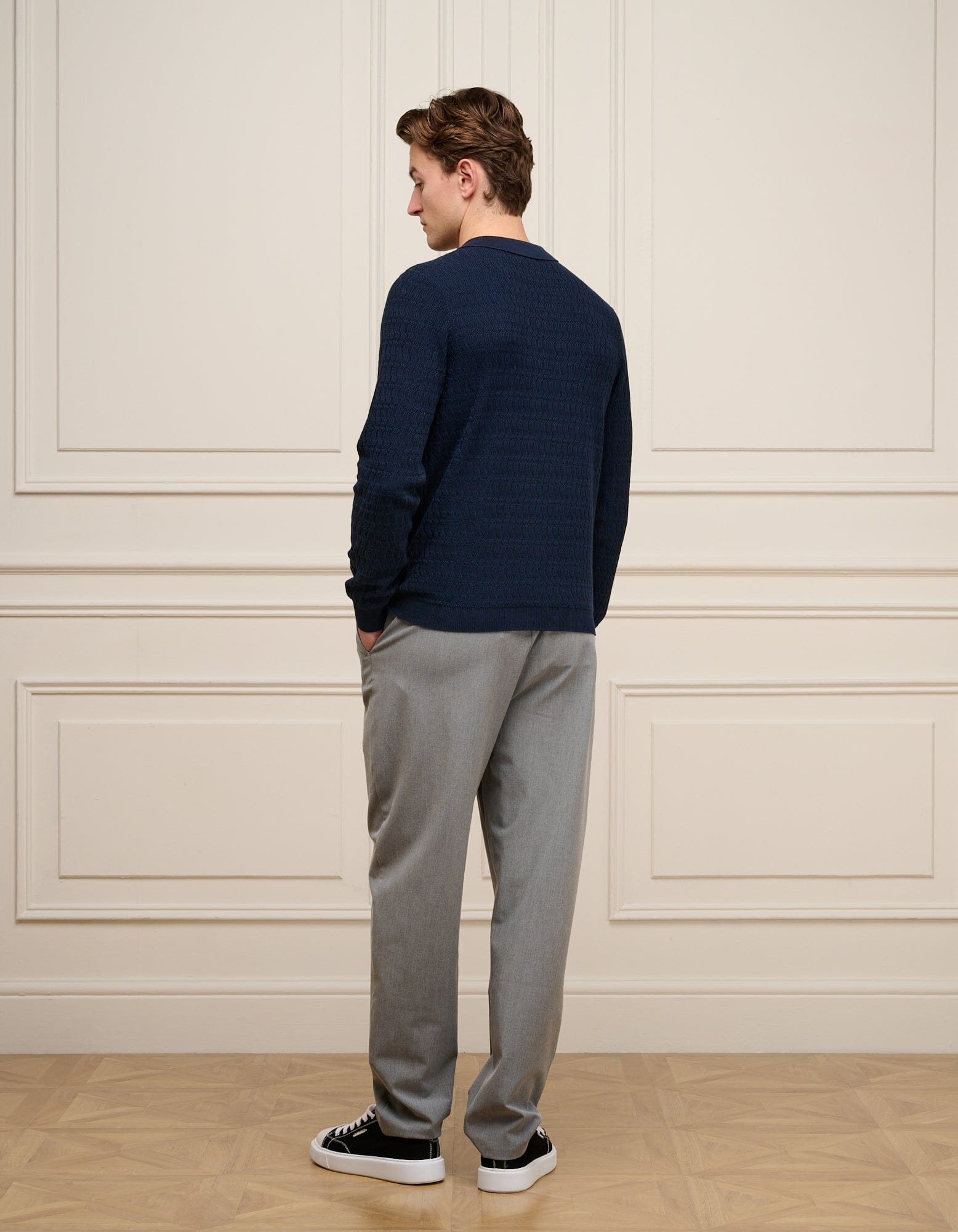 Navy Textured Knit Polo