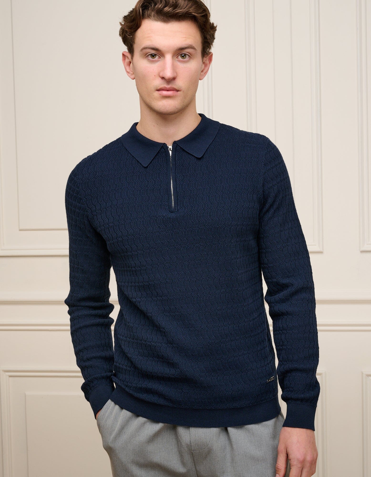 Navy Textured Knit Polo