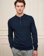Navy Textured Knit Polo