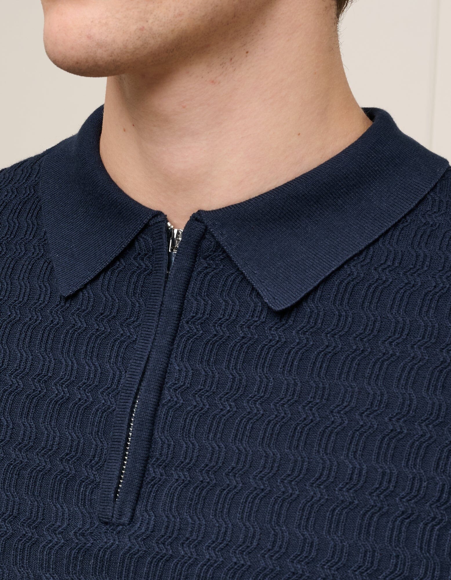 Navy Textured Knit Polo
