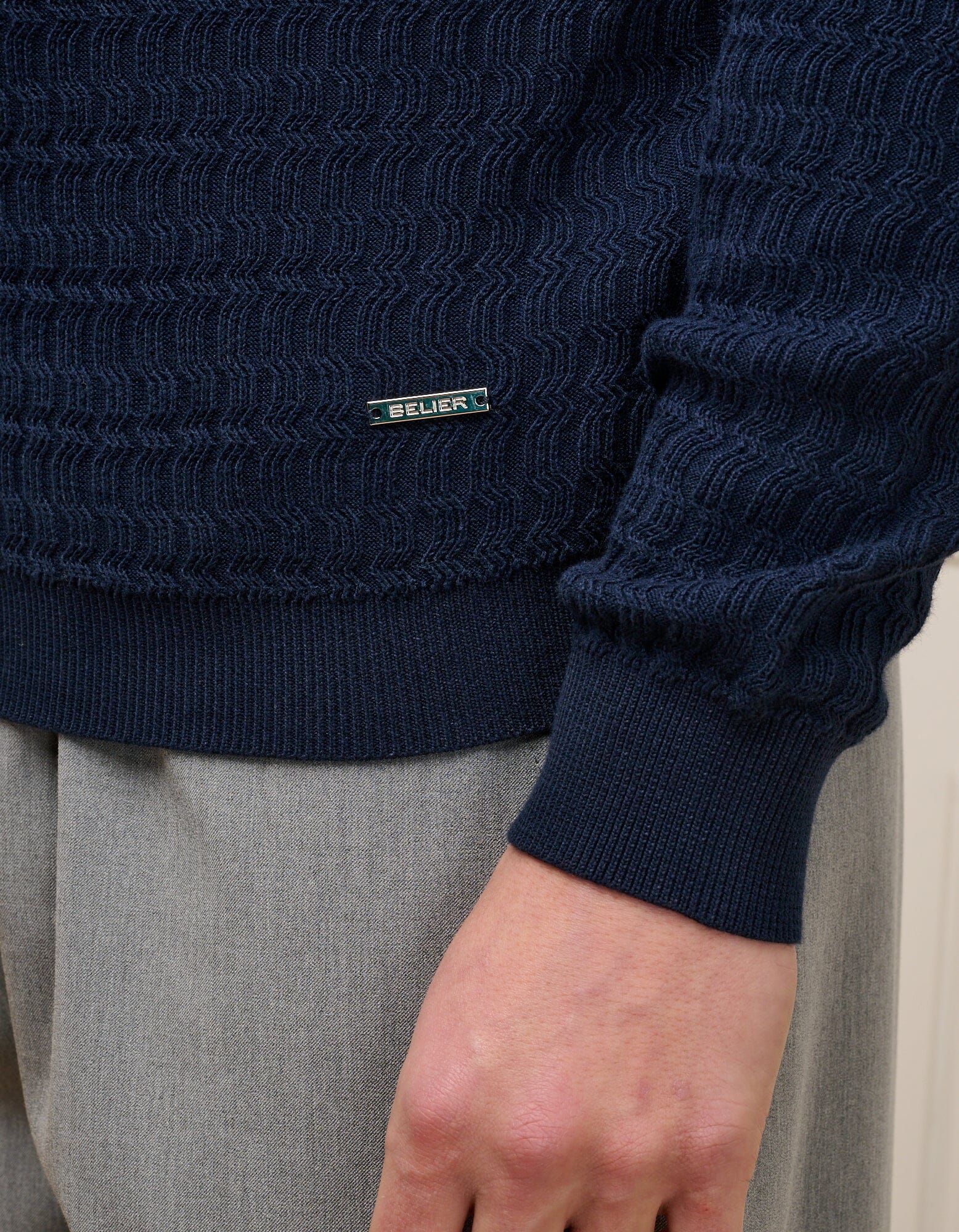 Navy Textured Knit Polo