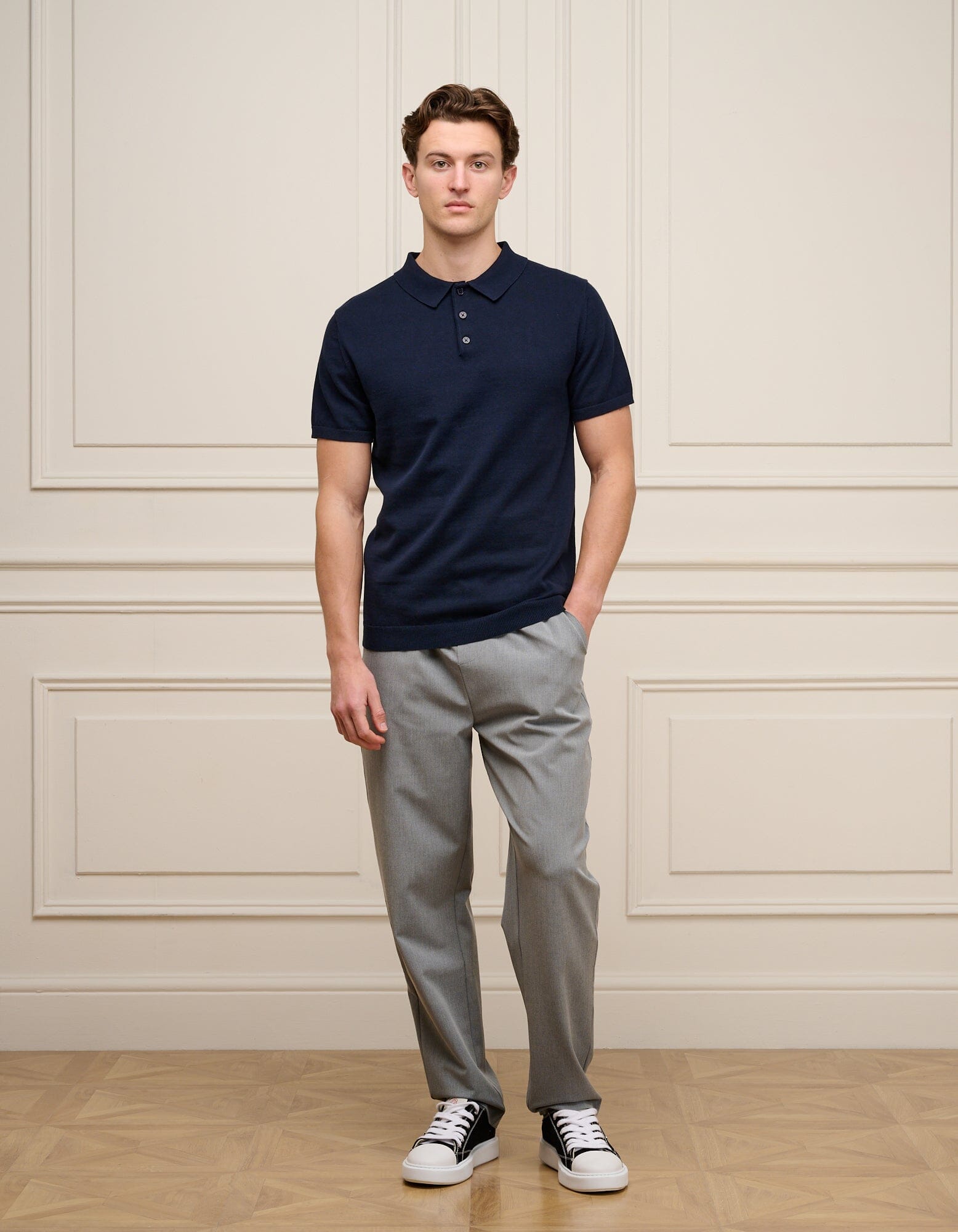 Navy Knit Button S/S Polo