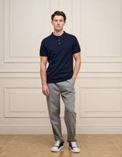 Navy Knit Button S/S Polo