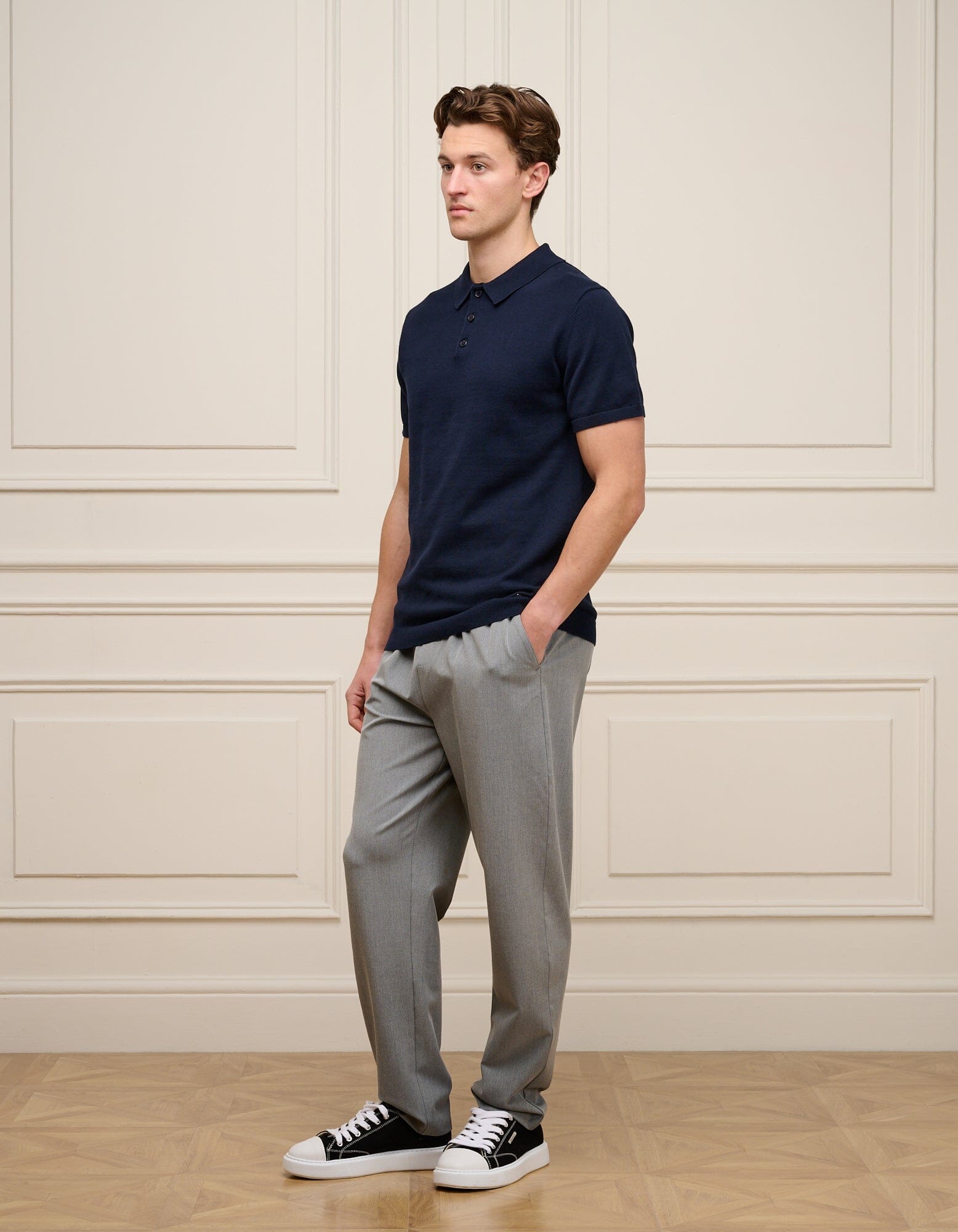 Navy Knit Button S/S Polo