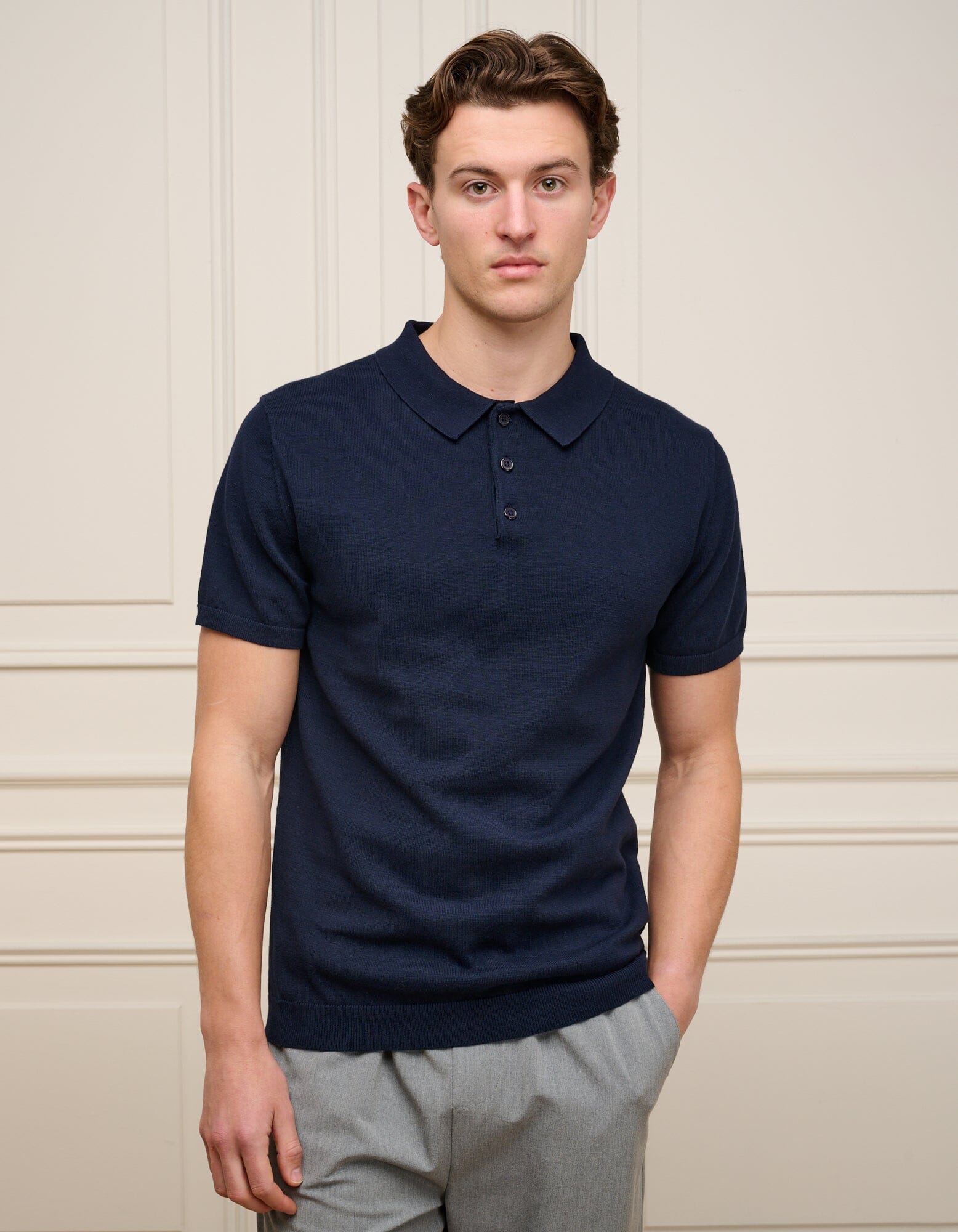 Navy Knit Button S/S Polo
