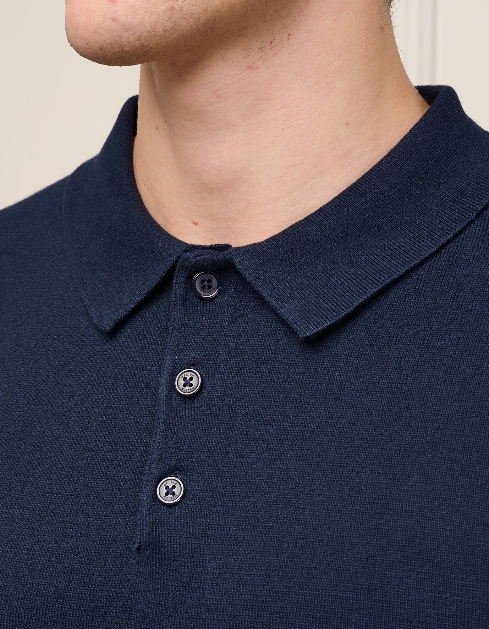 Navy Knit Button S/S Polo