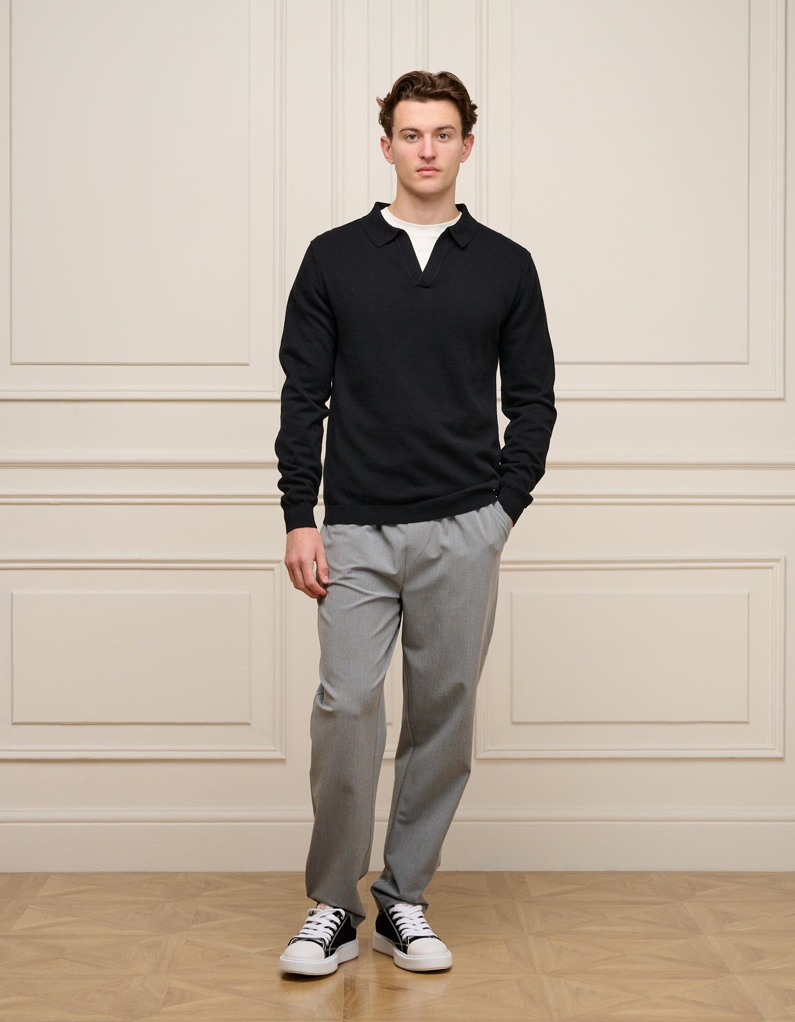 Black Cuban Collar L/S Knit Polo