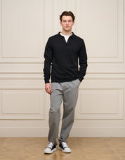 Black Cuban Collar L/S Knit Polo