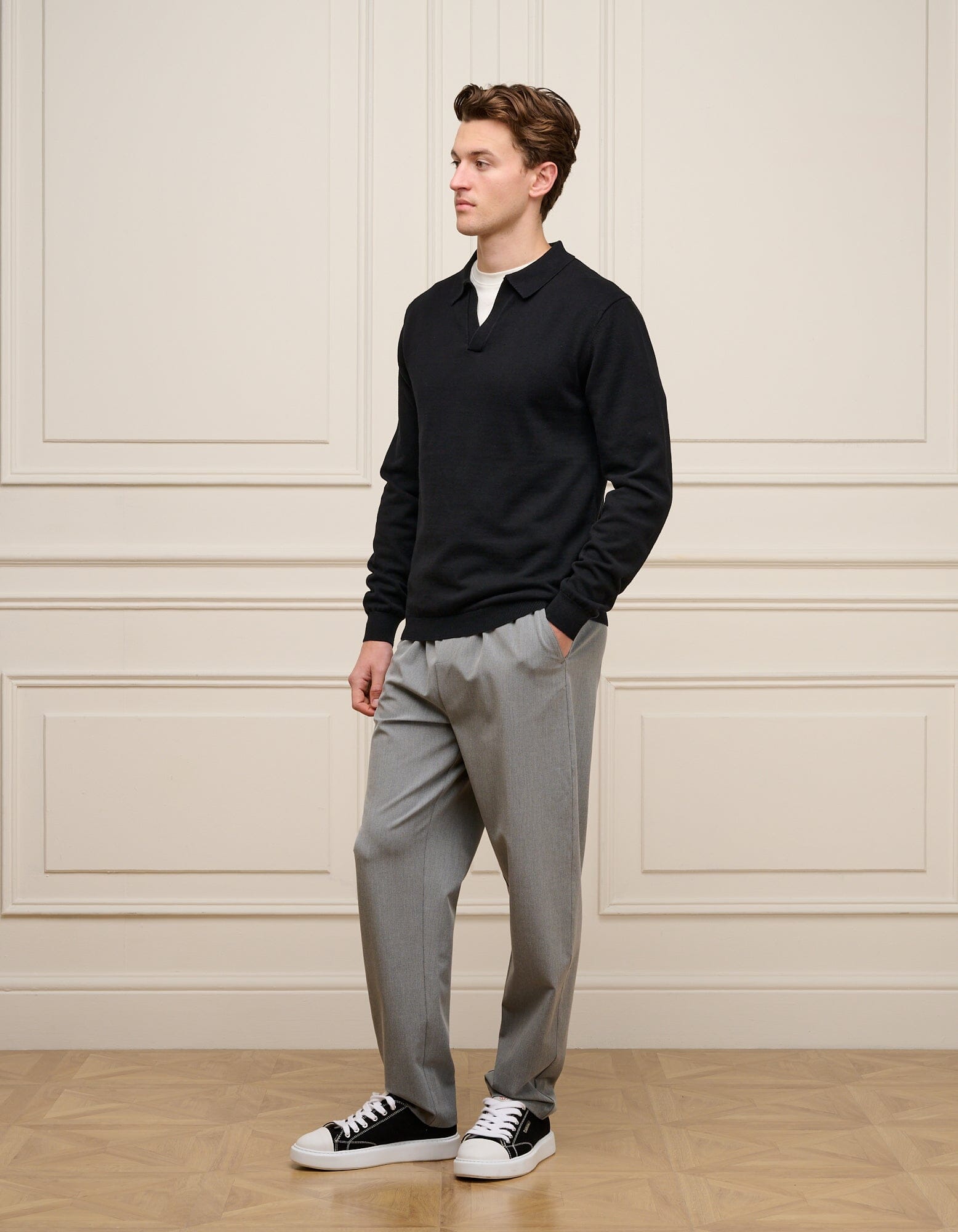 Black Cuban Collar L/S Knit Polo