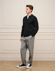 Black Cuban Collar L/S Knit Polo