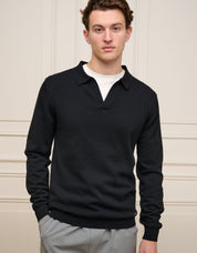 Black Cuban Collar L/S Knit Polo