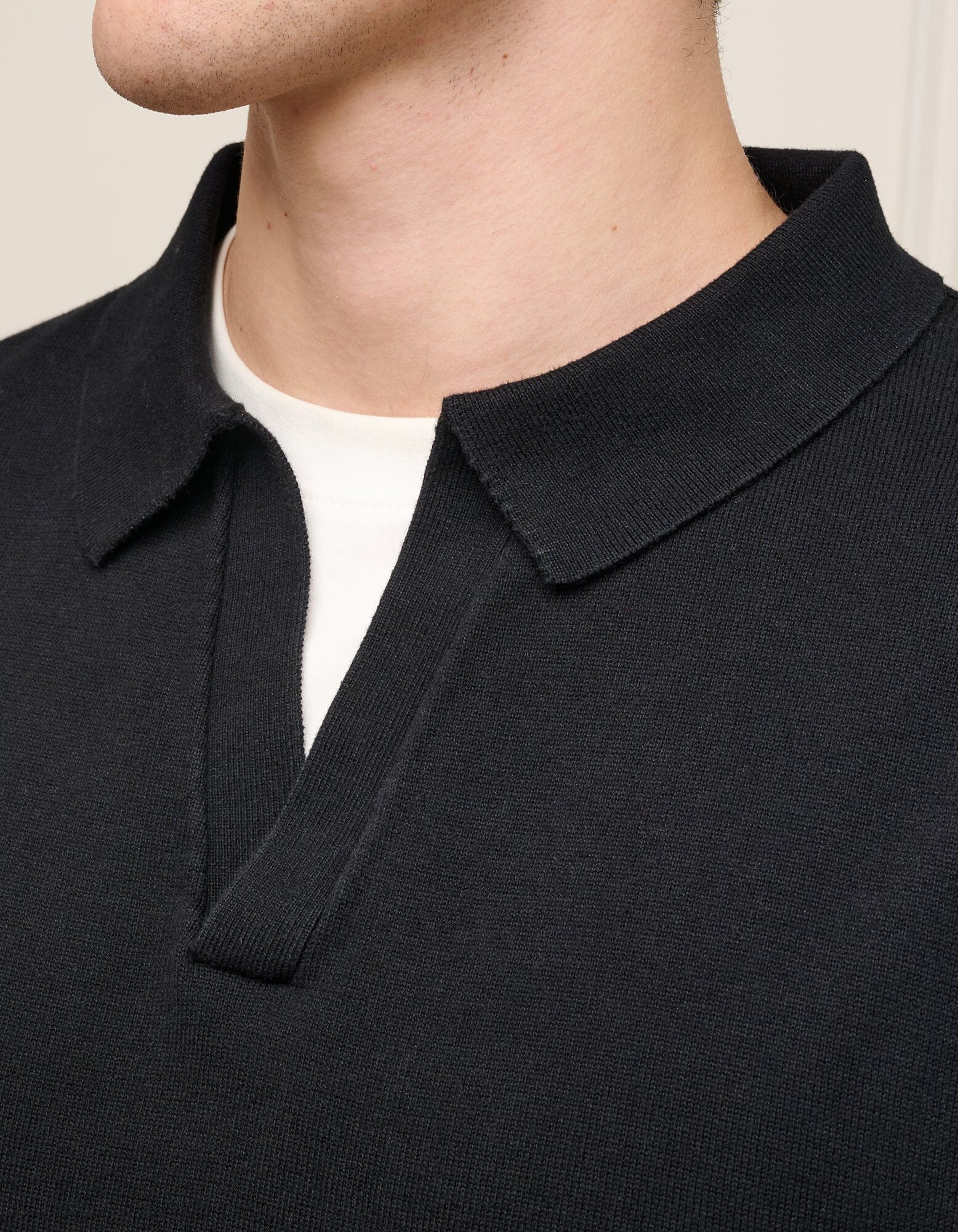 Black Cuban Collar L/S Knit Polo