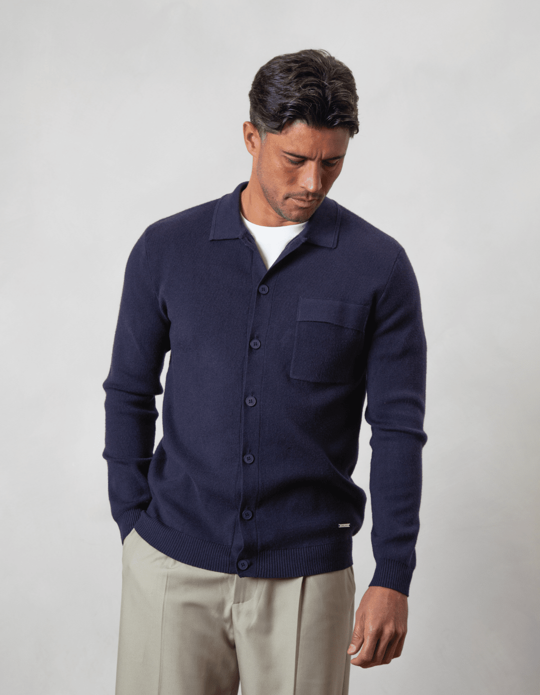 Navy Knit Button-Down Cardigan
