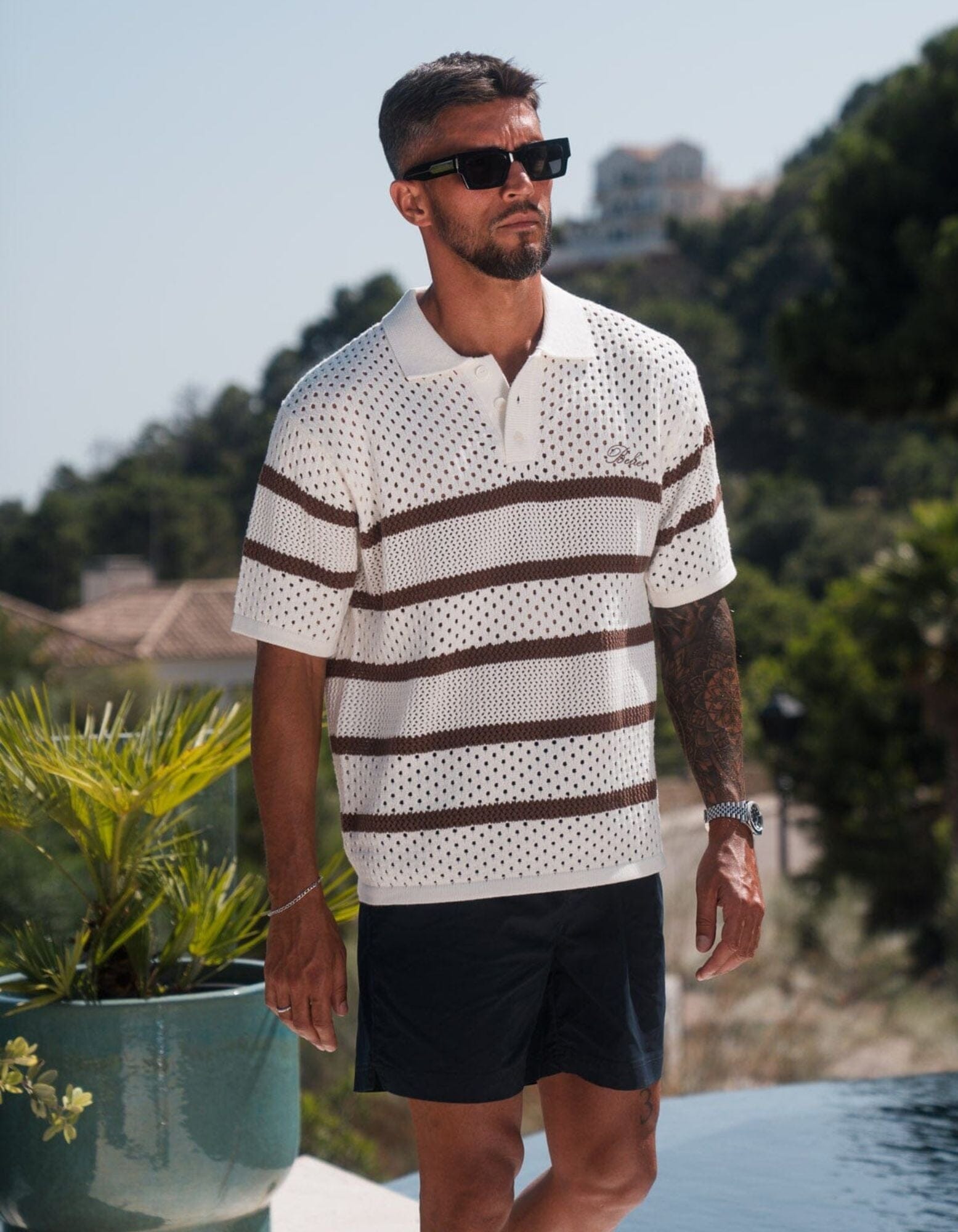 St.Tropez Crochet Polo - Ecru/Mocha