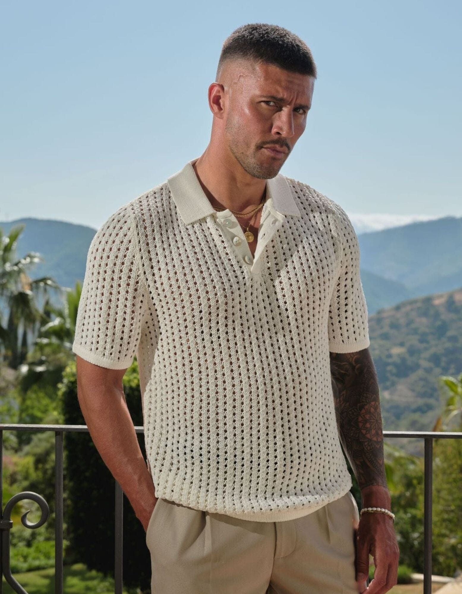 Off White Crochet Polo