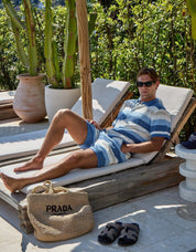 Blue Como Striped Crochet Short