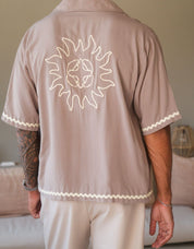 Taupe Embroidered Viscose Sun Shirt