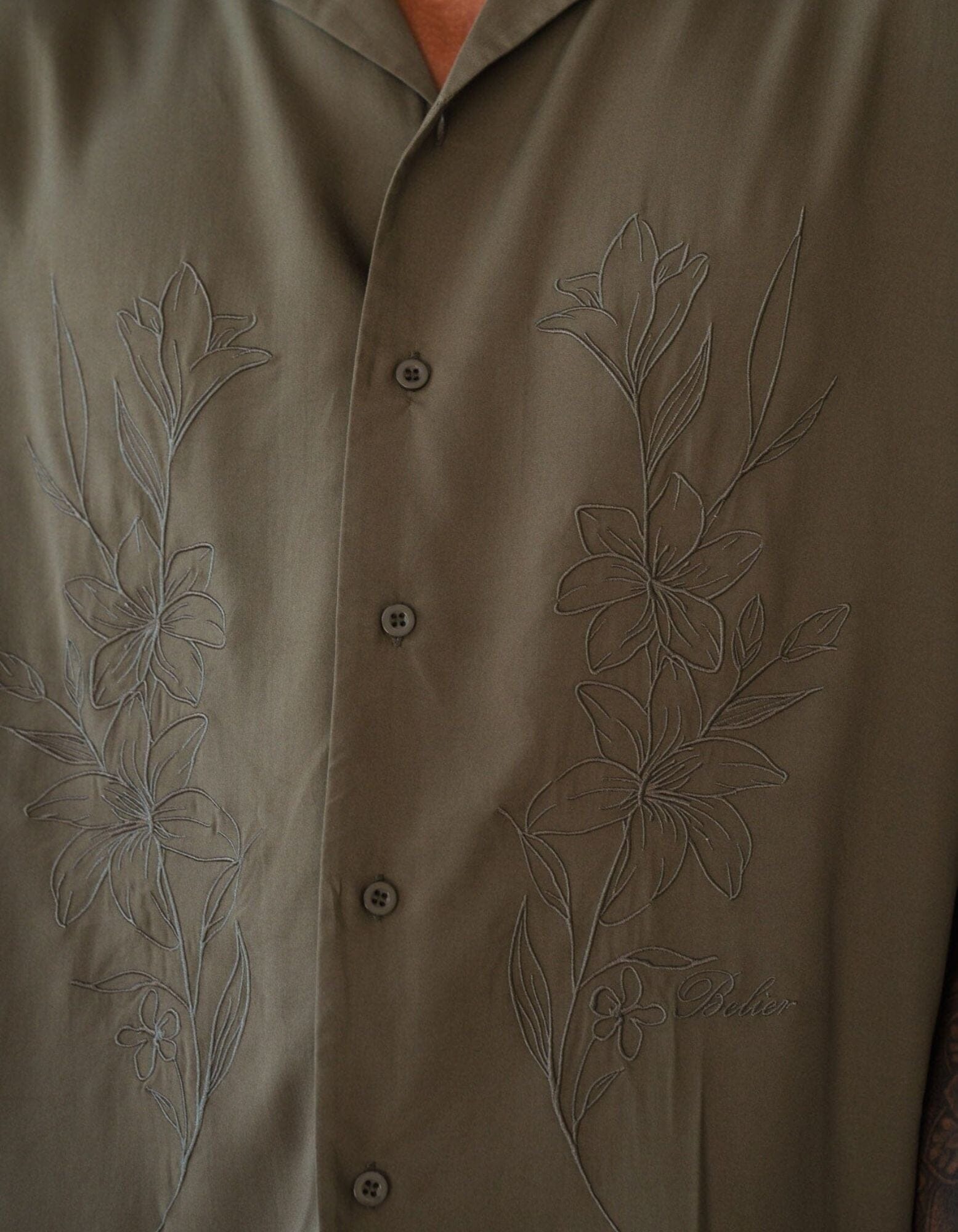 Khaki Embroidered Viscose Shirt