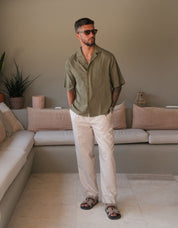 Khaki Embroidered Viscose Shirt