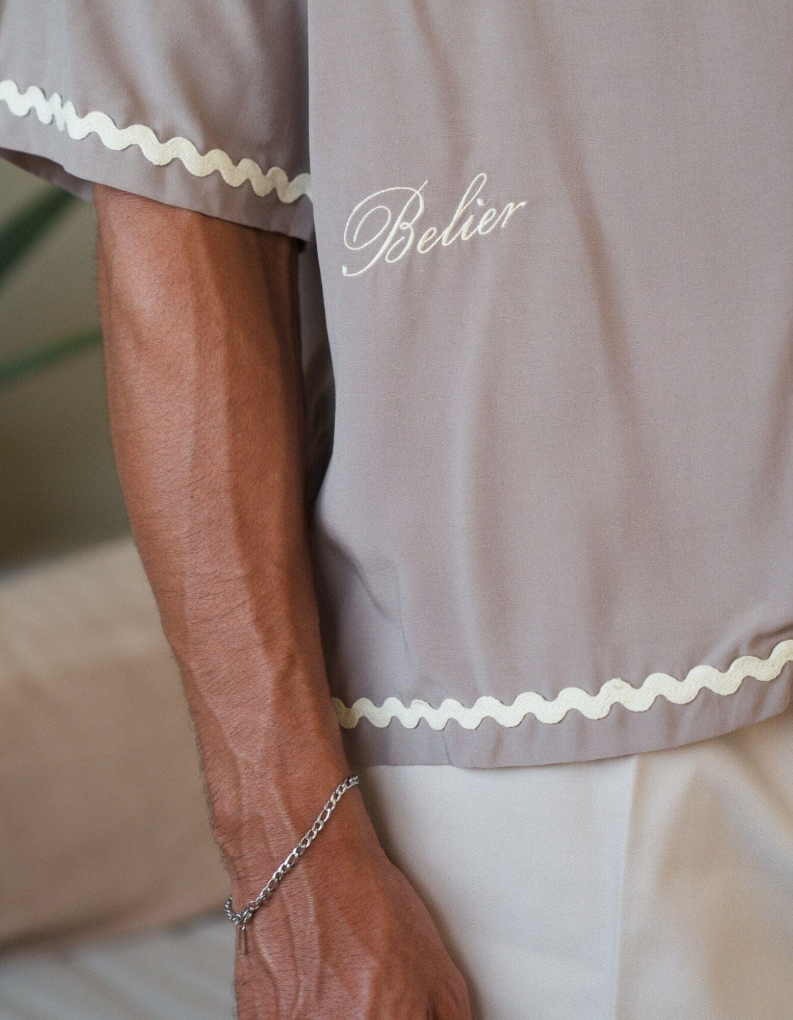 Taupe Embroidered Viscose Sun Shirt