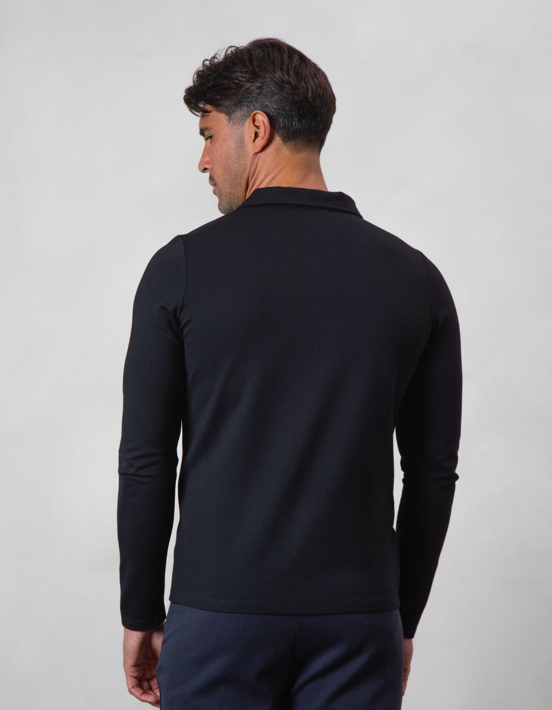 Black Premium L/S Zip Polo