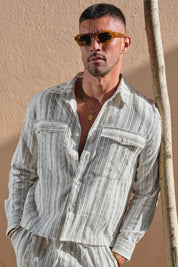 White Striped Linen Overshirt